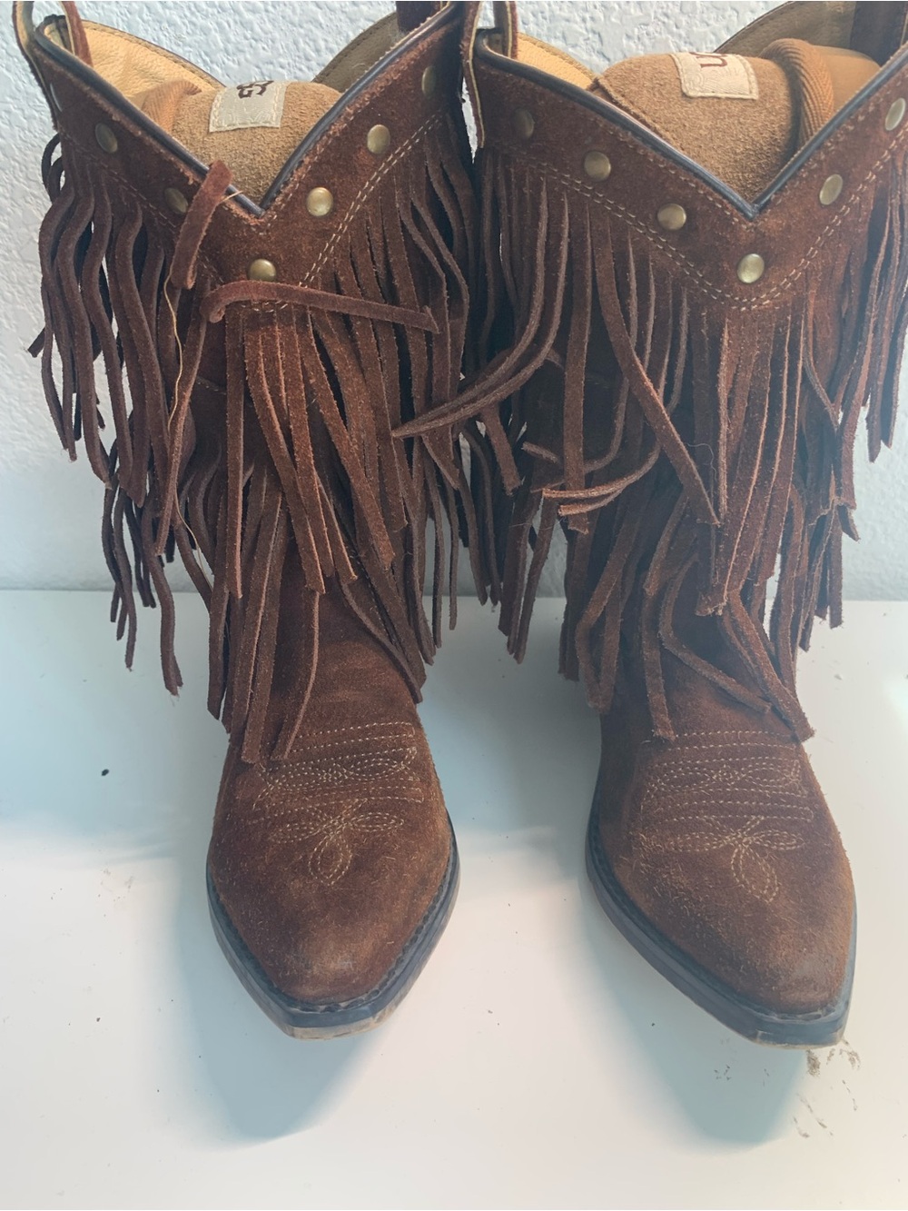 Shyanne Brown Suede Fringed Cowboy Booties